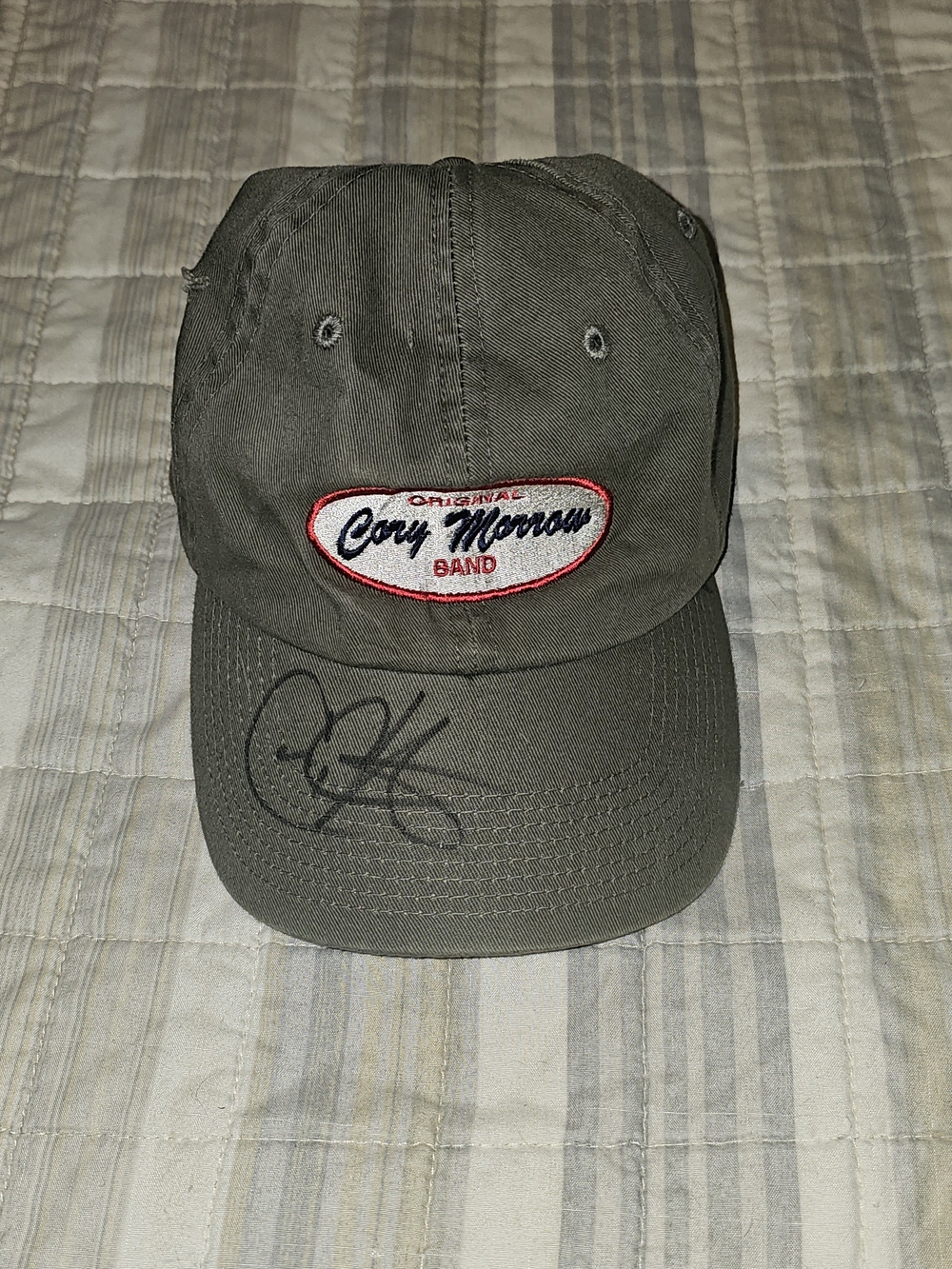 Vintage Autographed Cory Morrow Band Olive Green Baseball Cap with Patch
